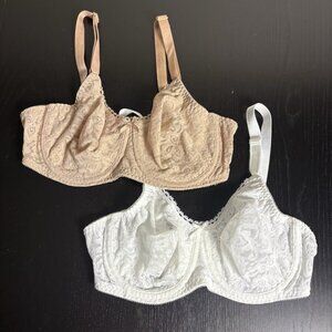 BALI Size 36C Lot of 2 Lace n Smooth Underwire Bras White/Beige Style 3432